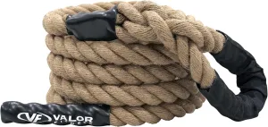 Valor Fitness 15-Foot Climbing Rope – Durable Sisal Fiber with Sheathed Loop End for Gym, Obstacle Training, Strength & Grip Workouts