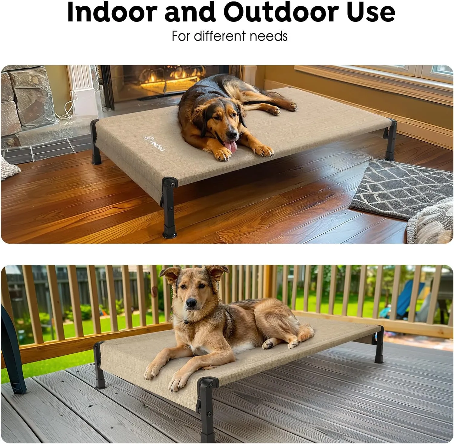 Veehoo Cooling Outdoor Dog Bed, Heavy Duty Elevated Pet Bed with Washable & Breathable Teslin Mesh, Non-Slip Silicon Feet, Dog Cot Bed with Support Hem, 41" x 27", Beige Coffee, CWC2433