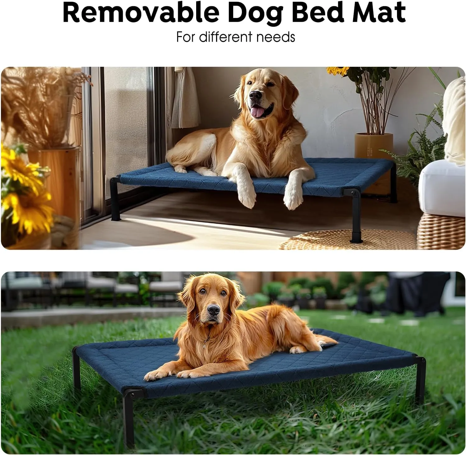 Veehoo Warm Plush Elevated Dog Bed, Raised Pet Cot with Heavy Duty Frame, Non-Slip Silicon Feet, Washable & Breathable Dog Cot Bed, Pet Bed for Indoor or Outdoor Use, 41" x 27", Navy Blue, CWC2432A