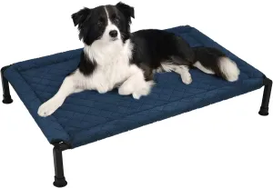 Veehoo Warm Plush Elevated Dog Bed, Raised Pet Cot with Heavy Duty Frame, Non-Slip Silicon Feet, Washable & Breathable Dog Cot Bed, Pet Bed for Indoor or Outdoor Use, 41" x 27", Navy Blue, CWC2432A