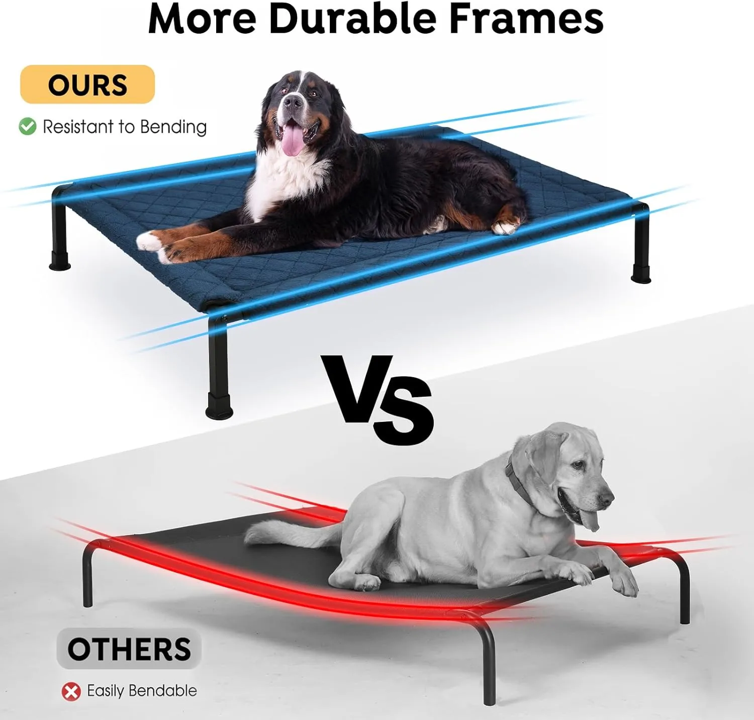 Veehoo Warm Plush Elevated Dog Bed, Raised Pet Cot with Heavy Duty Frame, Non-Slip Silicon Feet, Washable & Breathable Dog Cot Bed, Pet Bed for Indoor or Outdoor Use, 41" x 27", Navy Blue, CWC2432A