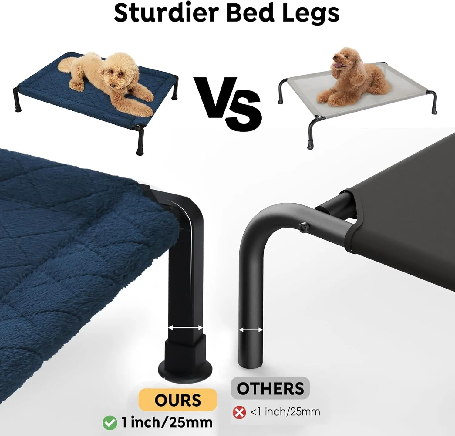 Veehoo Warm Plush Elevated Dog Bed, Raised Pet Cot with Heavy Duty Frame, Non-Slip Silicon Feet, Washable & Breathable Dog Cot Bed, Pet Bed for Indoor or Outdoor Use, 41" x 27", Navy Blue, CWC2432A