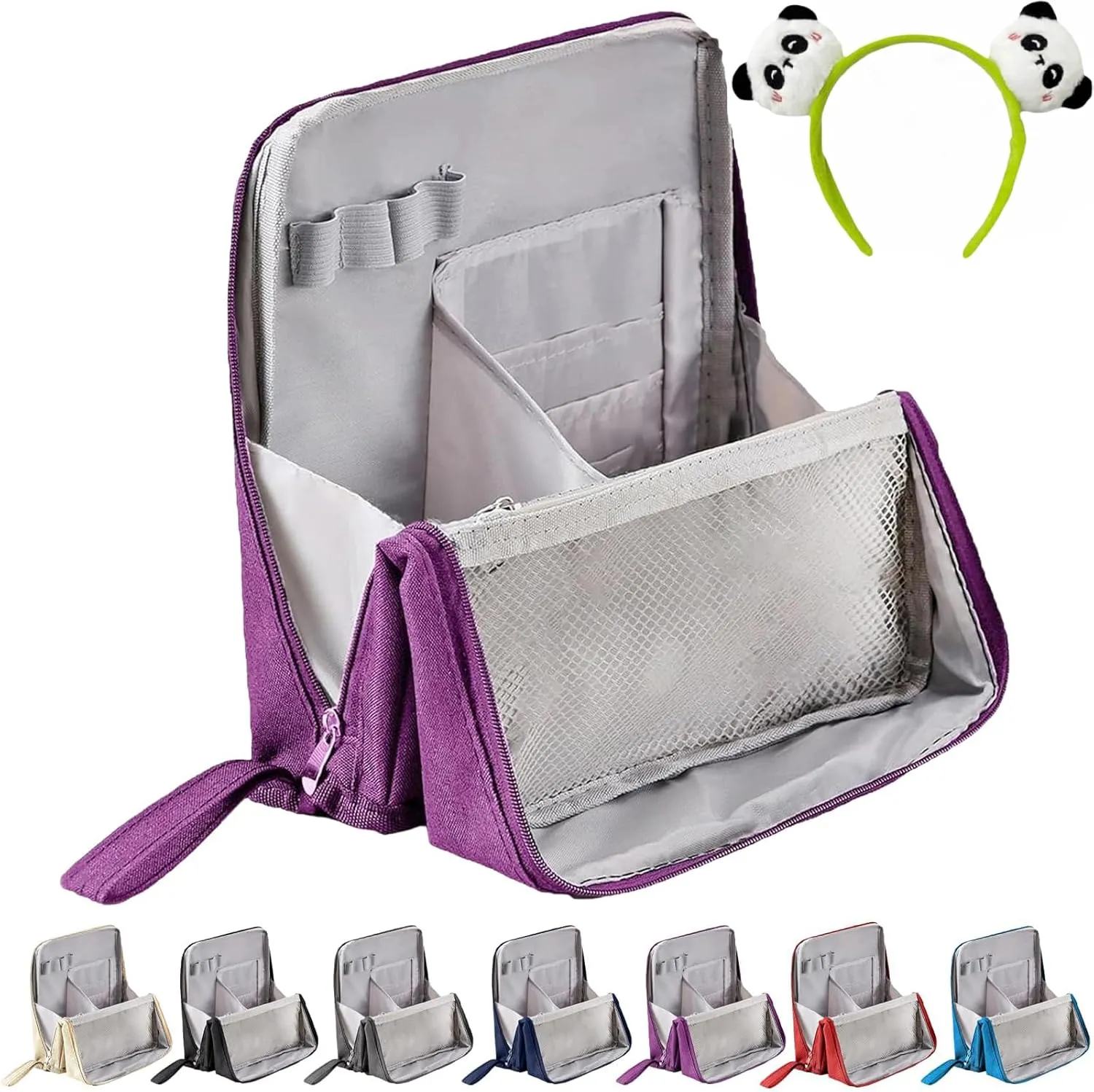 Vertical Makeup Organizer Bag, Multi-Purpose Large Capacity Oxford Cloth Standing Makeup Bag, Portable, Large Capacity, Waterproof with Compartments (Violet)