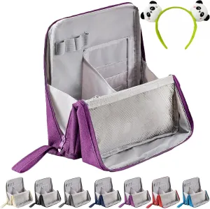 Vertical Makeup Organizer Bag, Multi-Purpose Large Capacity Oxford Cloth Standing Makeup Bag, Portable, Large Capacity, Waterproof with Compartments (Violet)