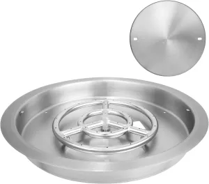 VEVOR 19 inch Round Drop-in Fire Pit Pan, Stainless Steel Fire Pit Burner, Propane Gas Fire Pan 92,000 BTU with Lid, for Indoor or Outdoor Use