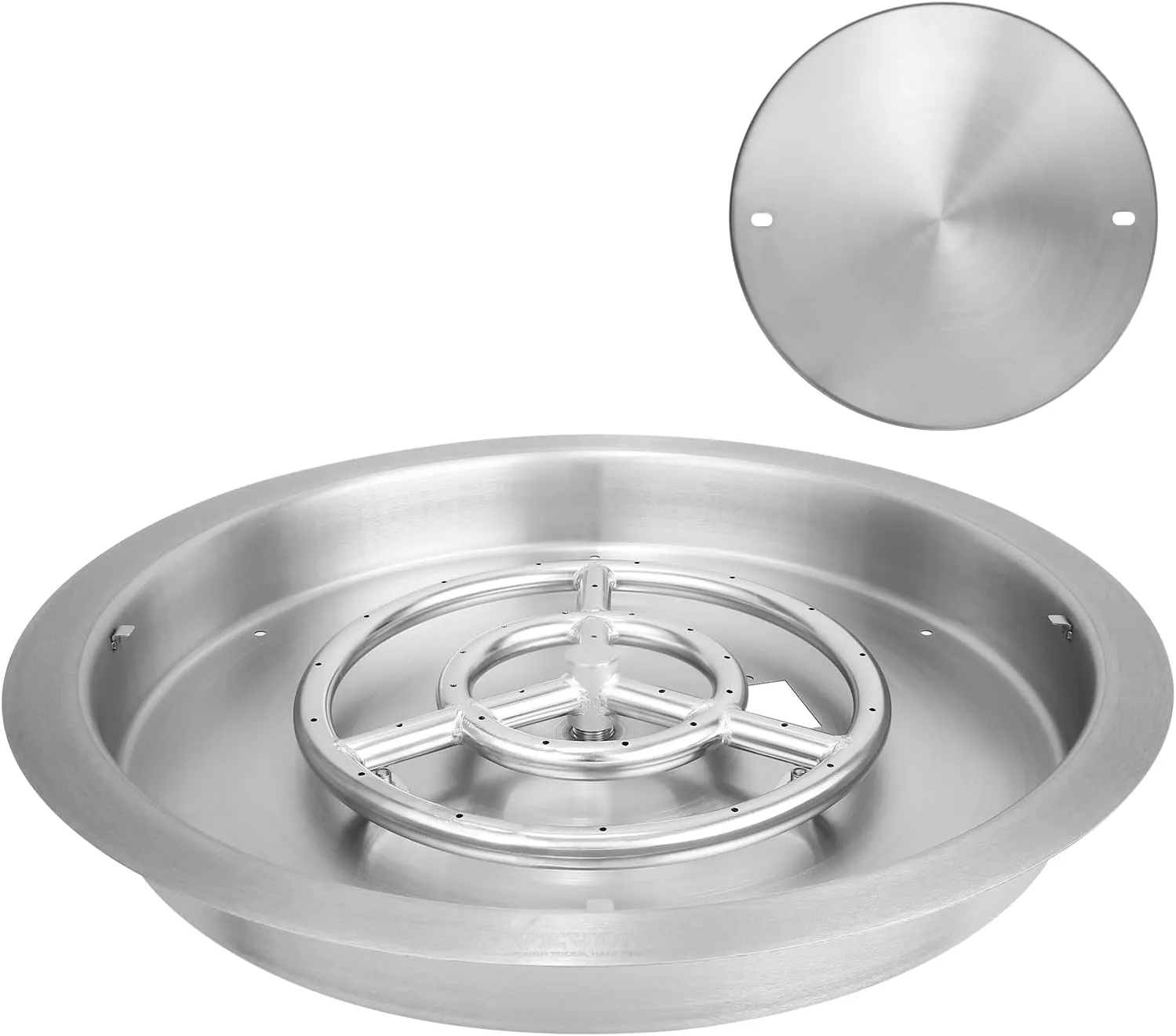 VEVOR 19 inch Round Drop-in Fire Pit Pan, Stainless Steel Fire Pit Burner, Propane Gas Fire Pan 92,000 BTU with Lid, for Indoor or Outdoor Use