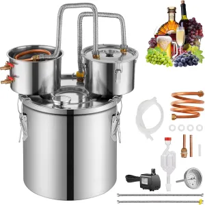 VEVOR Alcohol Still with Thumper Keg, 13.2Gal / 50L Alcohol Distiller, Distillery Kit for Alcohol with Copper Tube, Build-in Thermometer & Water Pump for Wine Whisky Brandy