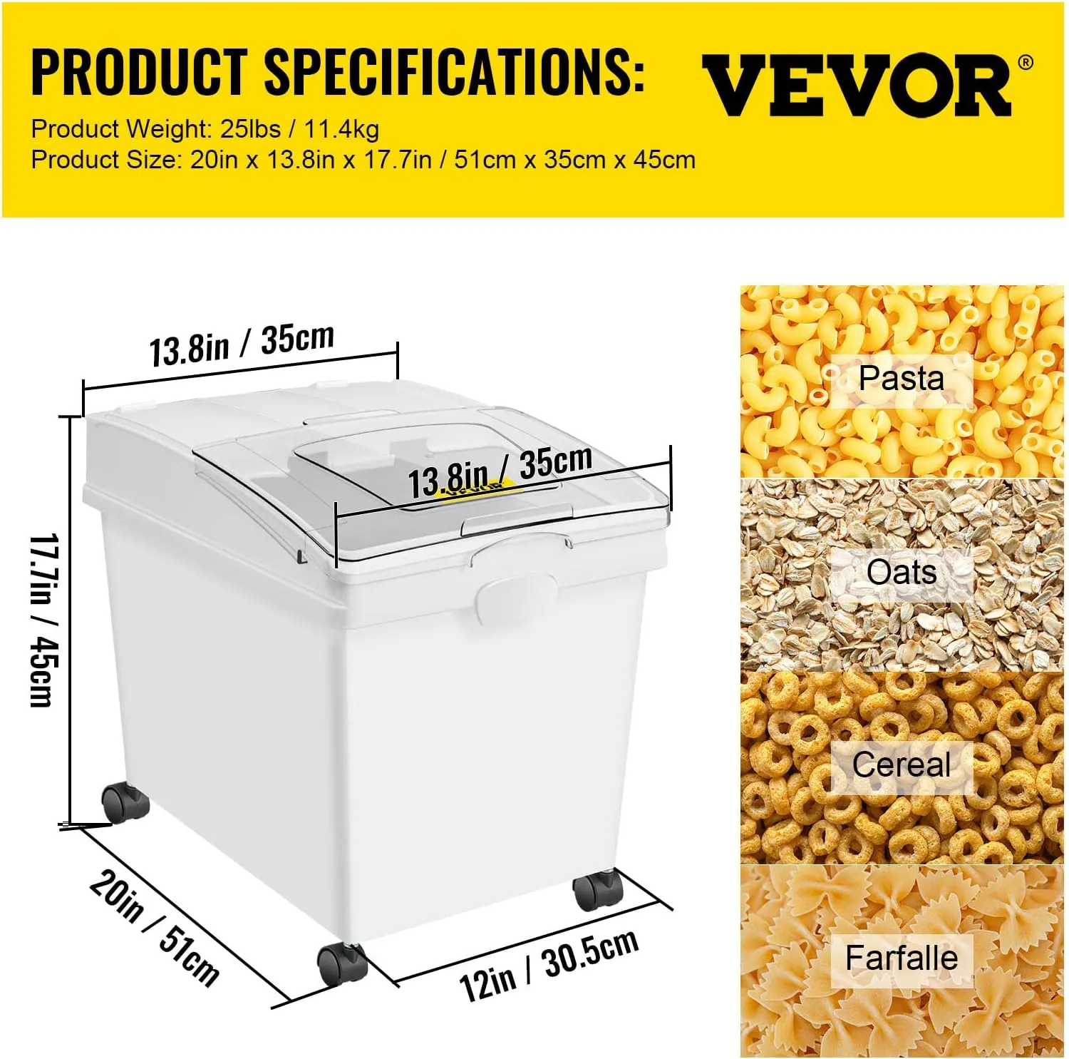 VEVOR Ingredient Bin, 10.5 Gallons Capacity Ingredient Storage Bin, PP Material Flour Bins On Wheels, White Shelf Ingredient Bin with Scoop and Sliding Lid, Commercial Storage Bins 3 Pcs/Set