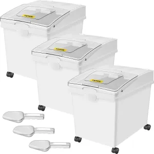 VEVOR Ingredient Bin, 10.5 Gallons Capacity Ingredient Storage Bin, PP Material Flour Bins On Wheels, White Shelf Ingredient Bin with Scoop and Sliding Lid, Commercial Storage Bins 3 Pcs/Set