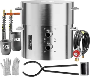 VEVOR Propane Melting Furnace Kit, 16KG/35lbs Gas Metal Smelting Kit, Dual Burner Foundry Home Kiln with Crucibles and Tongs, Forge Casting Tool for Gold Silver Copper Aluminum Metal Recycle