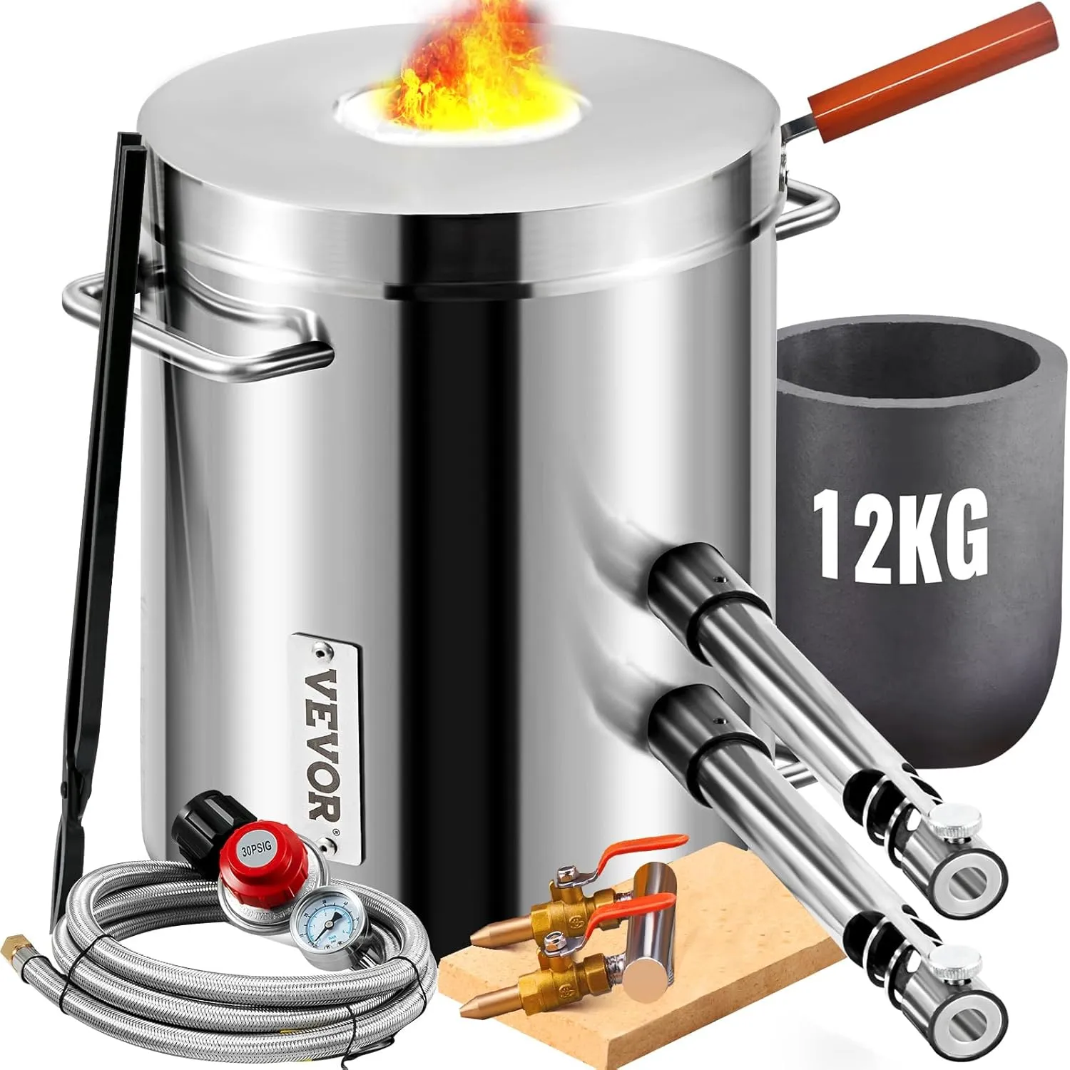 VEVOR Propane Melting Furnace Kit Large Capacity Foundry Home, Blacksmithing Forge with Crucible & Tongs Kiln, Stainless Steel Smelter, for Metal Scrap Recycle, Gold Copper Silver Casting, 12 KG