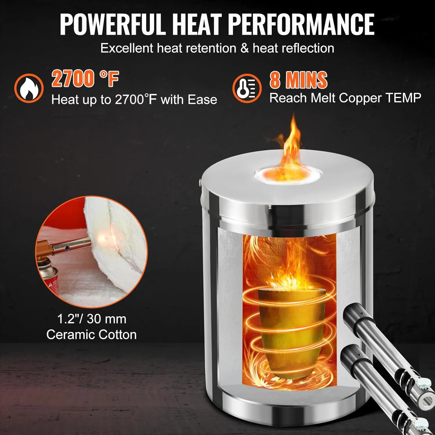 VEVOR Propane Melting Furnace Kit Large Capacity Foundry Home, Blacksmithing Forge with Crucible & Tongs Kiln, Stainless Steel Smelter, for Metal Scrap Recycle, Gold Copper Silver Casting, 12 KG
