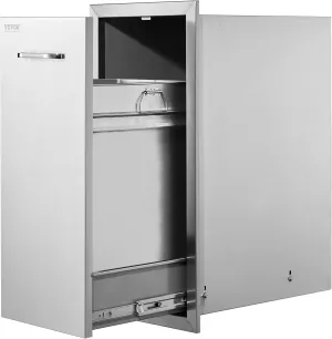 VEVOR Pull Out Trash Drawer 13.4"W x 25.7"H x 19.6"D Lower Sliding Rails Stainless Steel Roll Out Trash Bin Pull Out Tray Outdoor Kitchen Trash Drawer with Handle for BBQ Island Grill Station