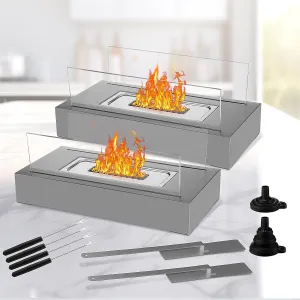 VIHOSE 2 Pack Indoor Fire Pit Tabletop, Tabletop Fireplace, Portable Fire Pit Bowl with 4 Marshmallow Roasting Sticks for Patio Balcony Living Room Garden Camping (Gray)