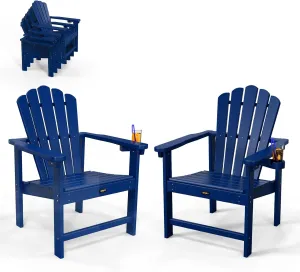 VINGLI Plastic Folding Adirondack Chair with Cup Holder, 100% Recyclable HDPE Material, Comfortable 380lb Weight Capacity for Outdoor Pool Patio Lounge Chair Lawn Furniture Fire Pit, 2 Pack, Navy Blue