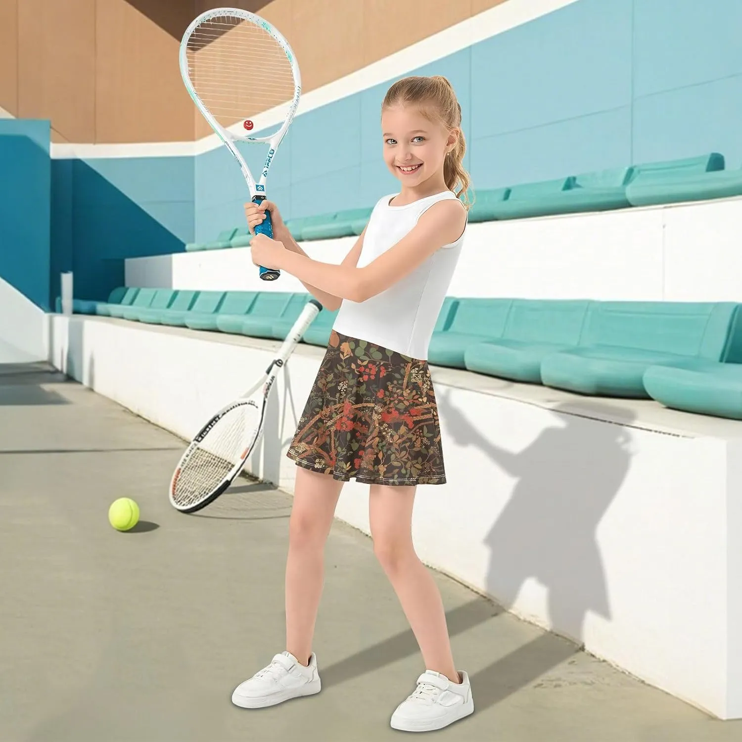 visesunny Girl's Golf Skirt Athletic Red Berry Rope Tennis Skort Sport Activewear with Double Layer Pockets