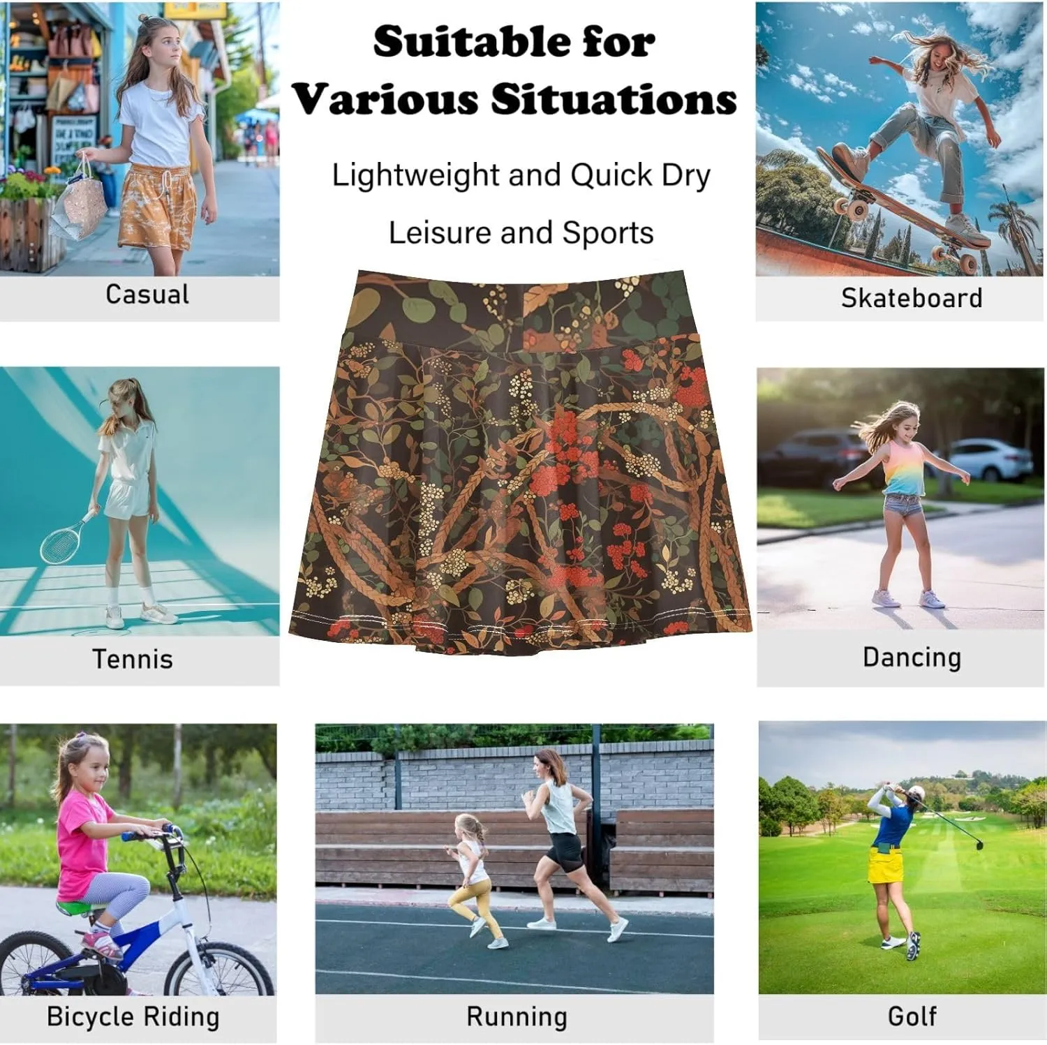 visesunny Girl's Golf Skirt Athletic Red Berry Rope Tennis Skort Sport Activewear with Double Layer Pockets