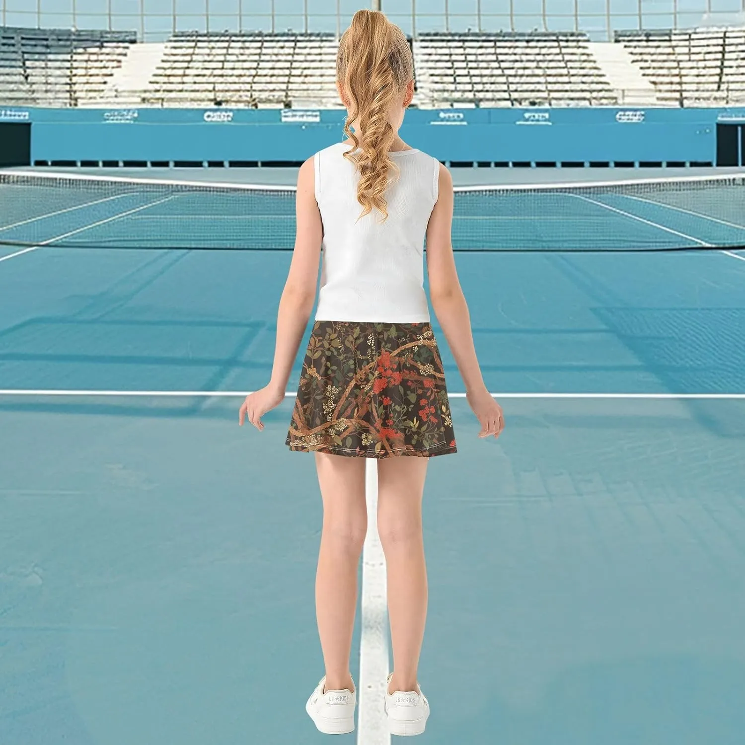 visesunny Girl's Golf Skirt Athletic Red Berry Rope Tennis Skort Sport Activewear with Double Layer Pockets