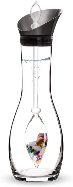 VitaJuwel Era 5 ELEMENTS | Crystal Water Carafe with Amethyst, Rose Quartz, Chalcedony, Petrified Wood & Ocean Agate