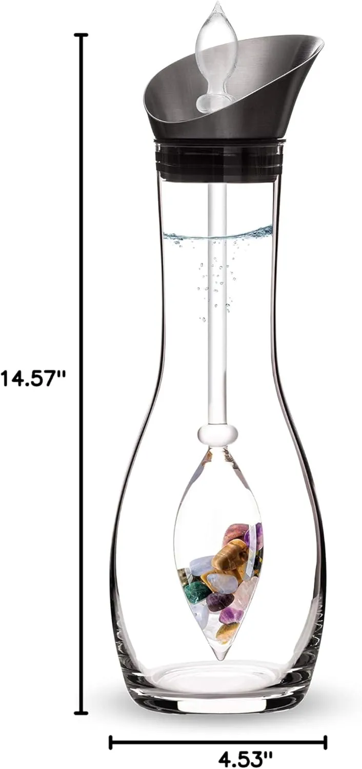 VitaJuwel Era 5 ELEMENTS | Crystal Water Carafe with Amethyst, Rose Quartz, Chalcedony, Petrified Wood & Ocean Agate