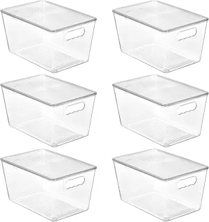 Vtopmart 6 Pack Clear Stackable Storage Bins with Lids, Large Plastic Containers with Handle for Pantry Organizer and Storage,Perfect for Bathroom,Cabinet,Kitchen,Fridge,Closet Organization