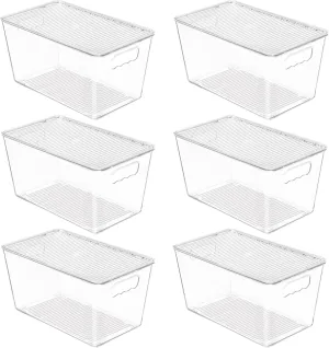 Vtopmart 6 Pack Clear Stackable Storage Bins with Lids, Medium Plastic Containers with Handle for Pantry Organizer and Storage,Perfect for Kitchen,Fridge,Cabinet, Closet,Bathroom Organization