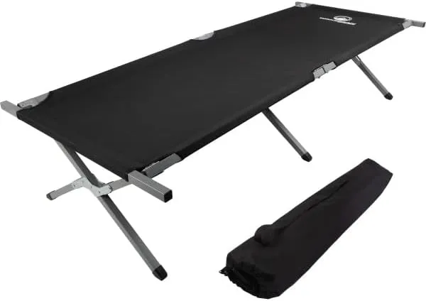 Wakeman Camping Cot - Portable Folding Bed with Carry Bag - 600D Camp Sleeping Cot for Adults with Steel Frame and Storage Pocket Outdoors (Black)