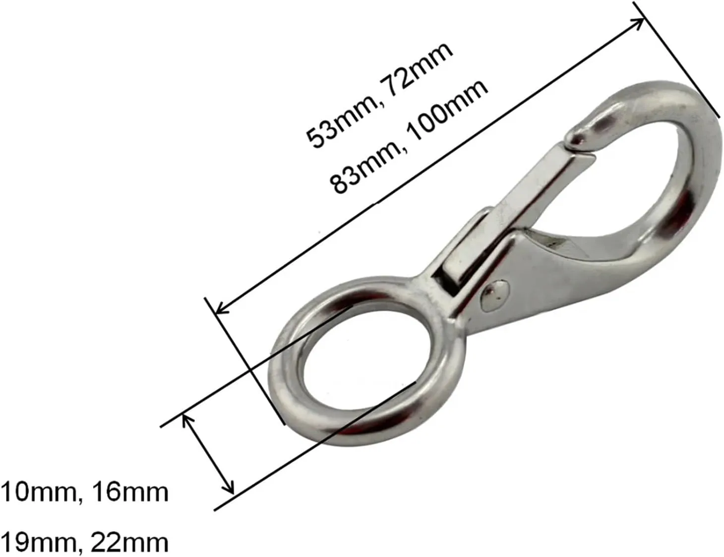 Water Sports 1PCS Marine Hardware 304 Stainless Steel Fixed Eye Spring Snap Hook Clips Various Size for Hiking Camping Climbing Sailing Accessories(83mm)
