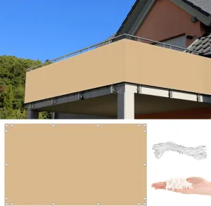 Waterproof Sun Shade Rectangle Sail,Balcony 0.9m x 10m Heavy Duty Wind and UV Protection No Drill Installation Cable Ties Included Outdoor Garden for Apartment Sand Color
