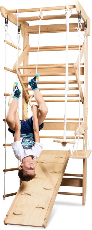 WEDANTA Wooden Swedish Ladder Wall Set – Kids Stall Bars for Exercise – Kids Swedish Gymnastic Wall Gym – Wood Stall Bar Gymnastics Playground – Best Gym for All Family