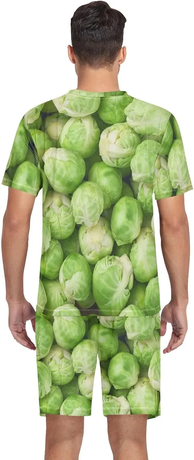 Weeds Leaf Skull Men Pajamas Sets Short Sleeve Sleepwear PJs Sets Two-Pieces Loungewear with Pockets