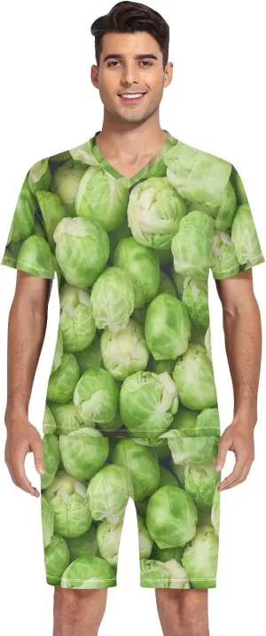Weeds Leaf Skull Men Pajamas Sets Short Sleeve Sleepwear PJs Sets Two-Pieces Loungewear with Pockets
