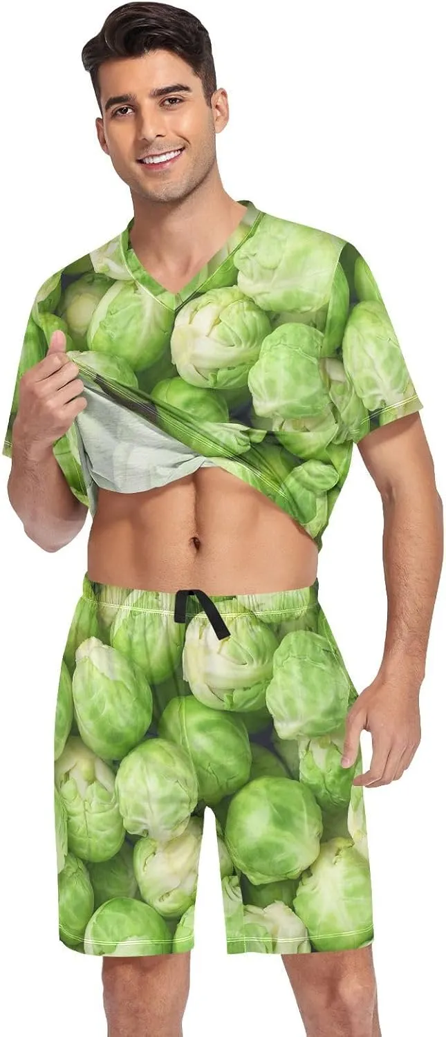 Weeds Leaf Skull Men Pajamas Sets Short Sleeve Sleepwear PJs Sets Two-Pieces Loungewear with Pockets