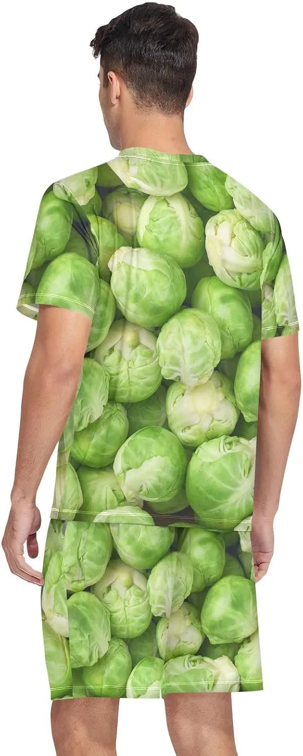 Weeds Leaf Skull Men Pajamas Sets Short Sleeve Sleepwear PJs Sets Two-Pieces Loungewear with Pockets