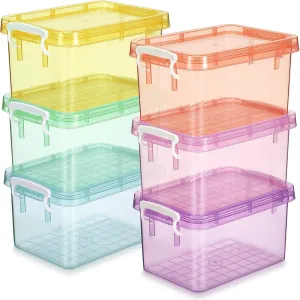 Wenqik 6 Pack Colorful Plastic Storage Bins with Lids 4 Quart Small Storage Latch Box Stackable and Nestable Clear Organizer Bins with Latching Handle and Buckle for Organizing(Colorful)