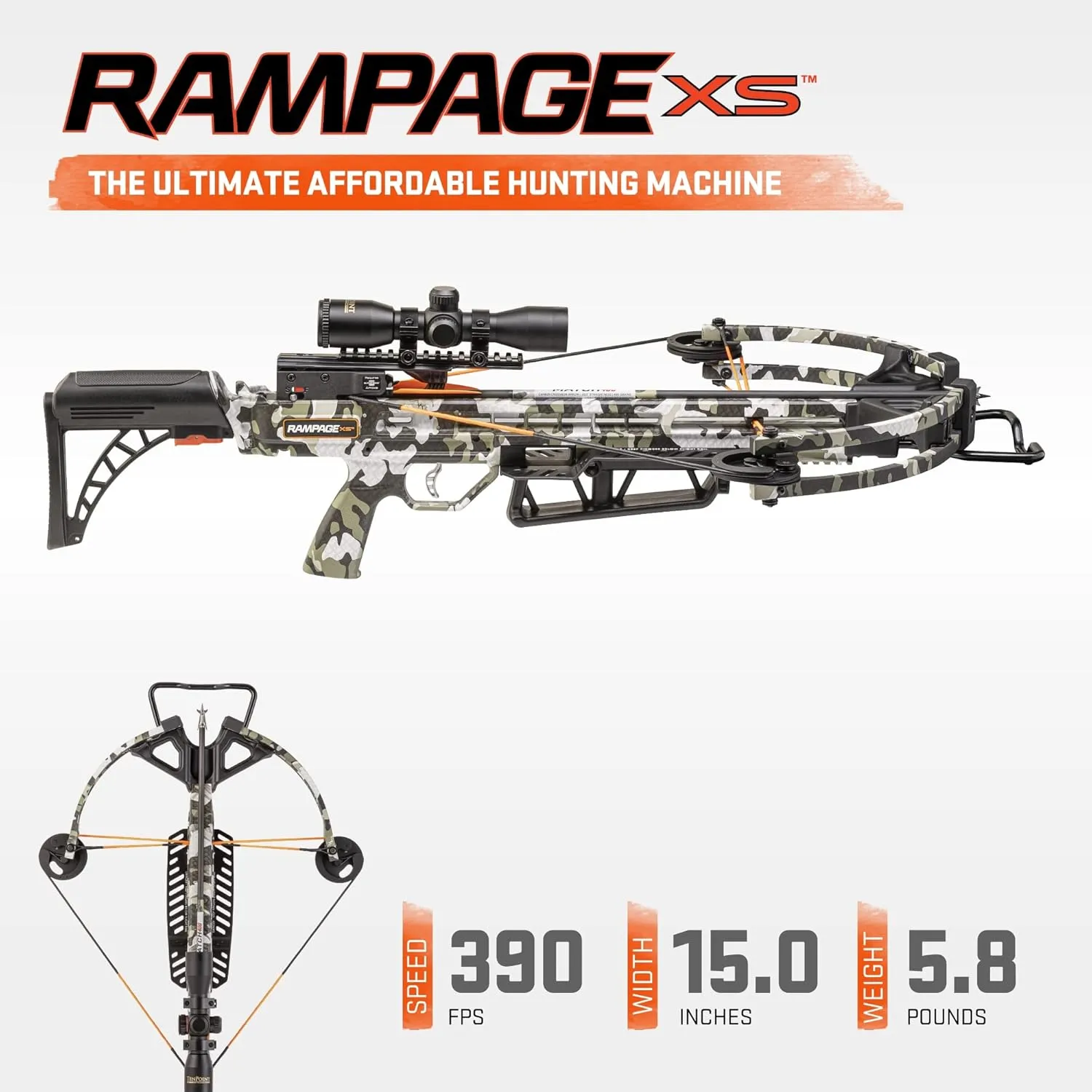 Wicked Ridge by TenPoint Rampage XS Crossbow, Peak XT - 390 FPS - The Ultimate Affordable Hunting Machine - Includes Lighted 3X Pro-View Scope