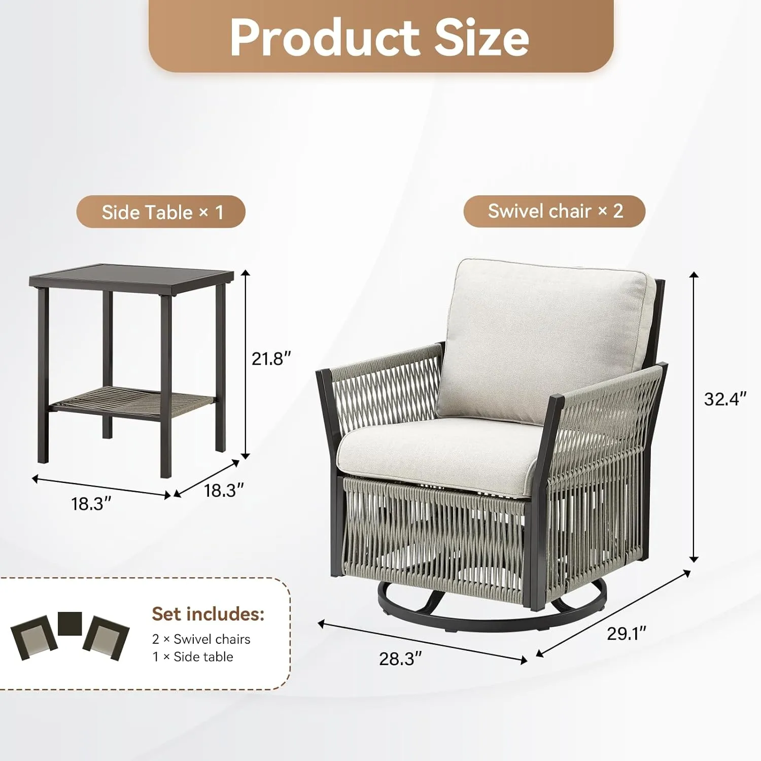 Wicker Swivel Rocker Patio Chairs, Patio Wicker Chairs Swivel Rocker Set of 2 Comfy Glider Rocking Chair Outdoor Conversation Furniture Set for Deck Porch Sunroom Backyard, Beige