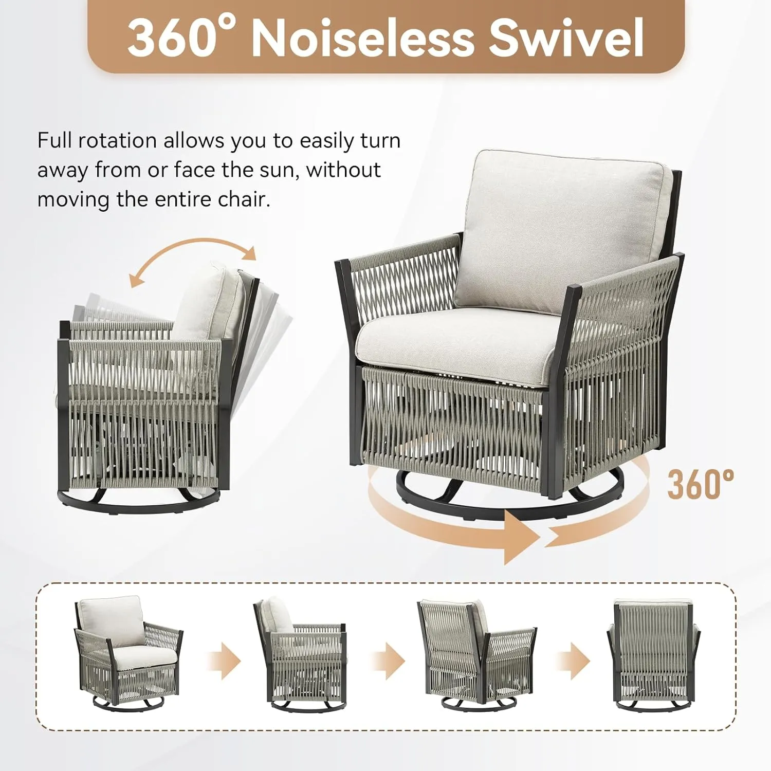 Wicker Swivel Rocker Patio Chairs, Patio Wicker Chairs Swivel Rocker Set of 2 Comfy Glider Rocking Chair Outdoor Conversation Furniture Set for Deck Porch Sunroom Backyard, Beige