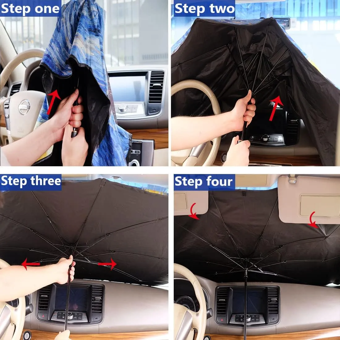 Windshield Sun Shade Beach Sunset Palm Tree Car Shades for Front Windows Umbrella 100% Blackout Sunshades Car Accessories for Women (Palm Tree)