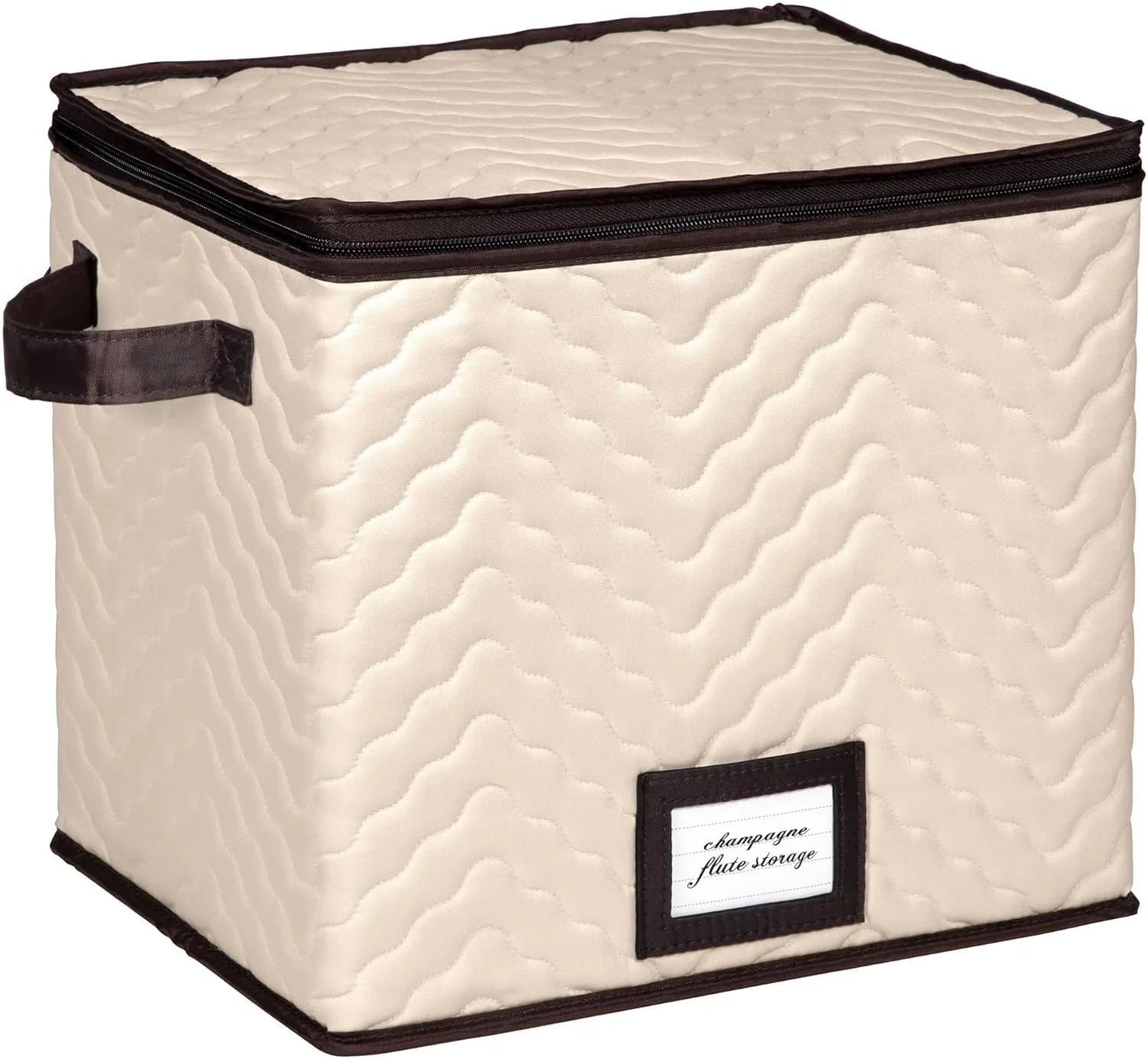 Wine Glass Storage Box with Dividers - Holds 12 Champagne Flute Glass up to 3" Wide - Stemware Storage Case - Protects Fine China - Durable Quilted Microfiber Bin with Carry Handles