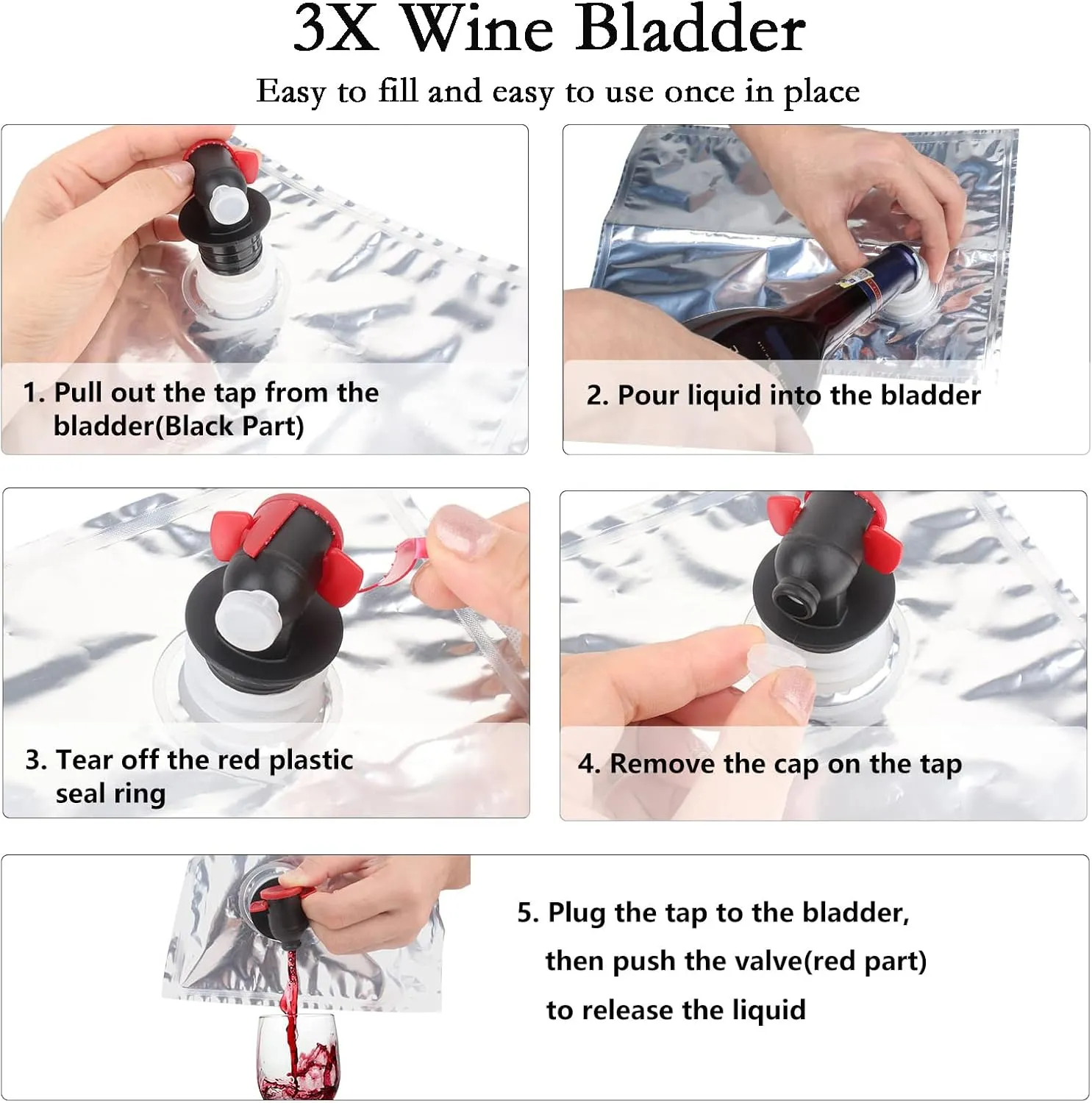 Wine Purse with Hidden Spout - Tote Bag for Women, Spout Purse with 3x Bladder Bags (Black)
