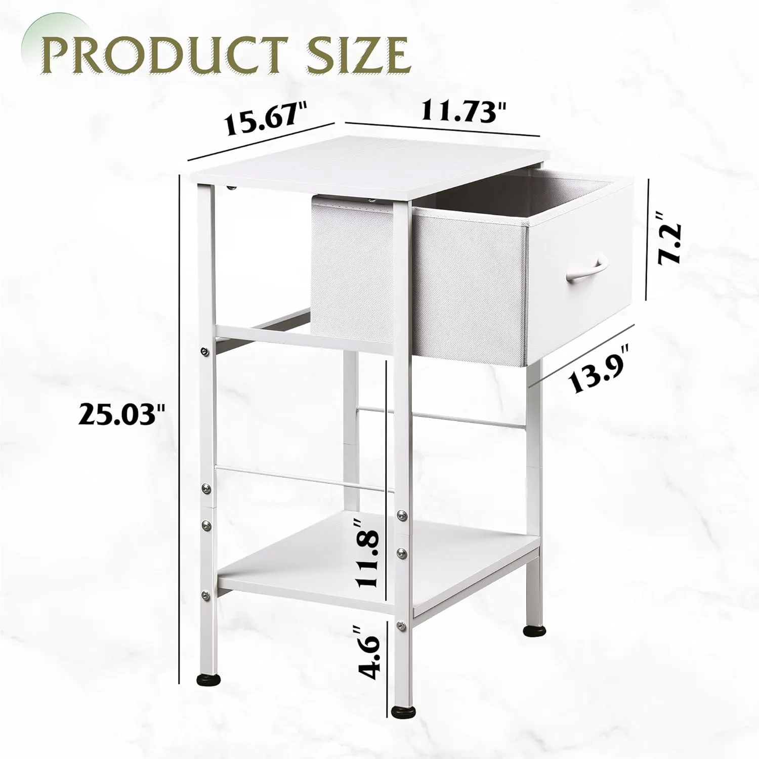 WLIVE White Nightstand, Night Stand with Fabric Storage Drawer and Open Wood Shelf, Small End Side Table, Bedside Table for Bedroom, Dorm, Easy Assembly, 25.03" Height