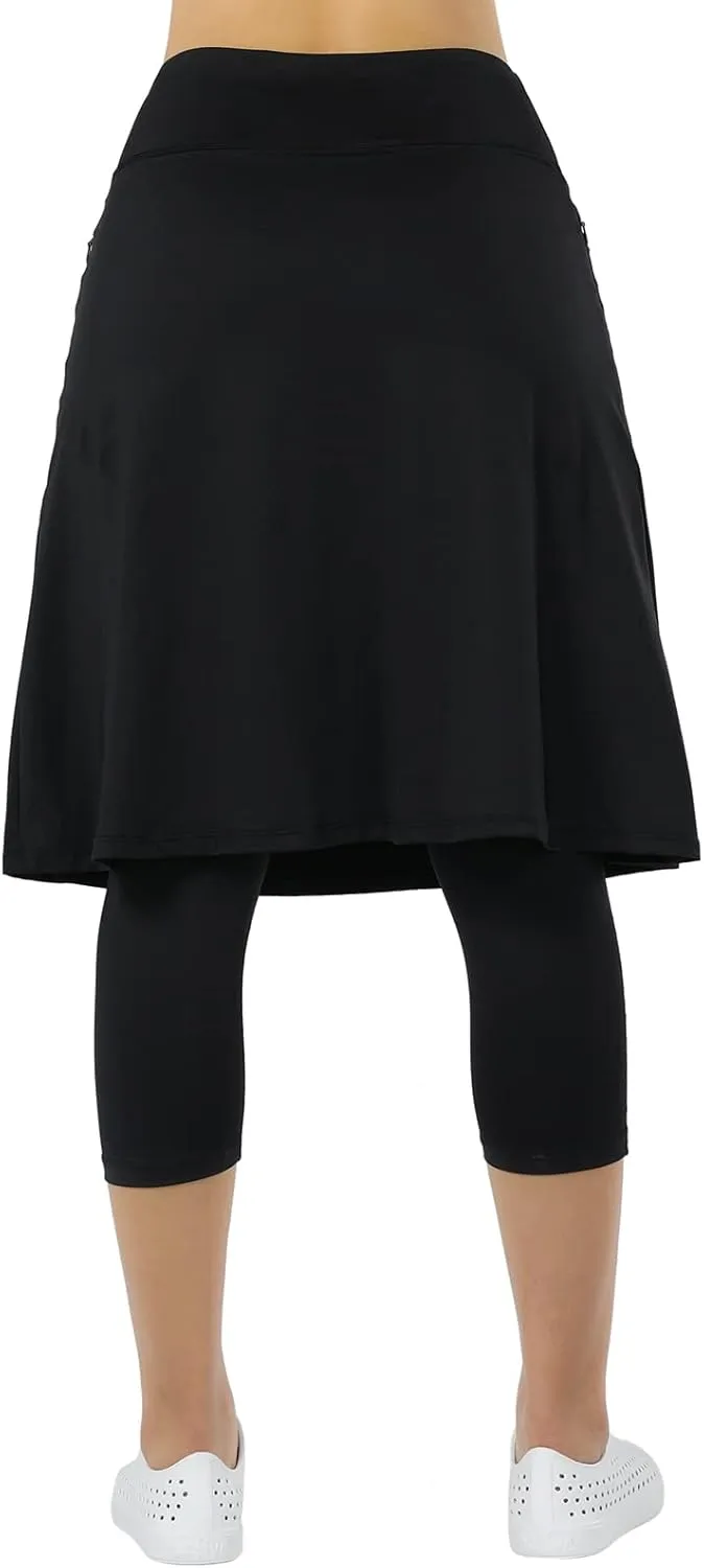 Women Athletic Knee Length Skirts with Leggings,Skorts Leggings&Skirted Capris Skorts for Women Yoga Pockets