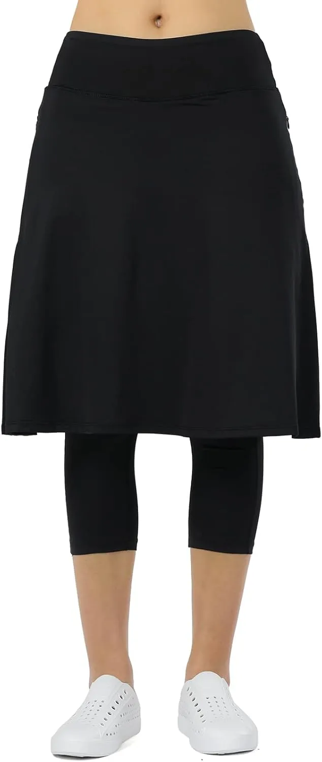 Women Athletic Knee Length Skirts with Leggings,Skorts Leggings&Skirted Capris Skorts for Women Yoga Pockets