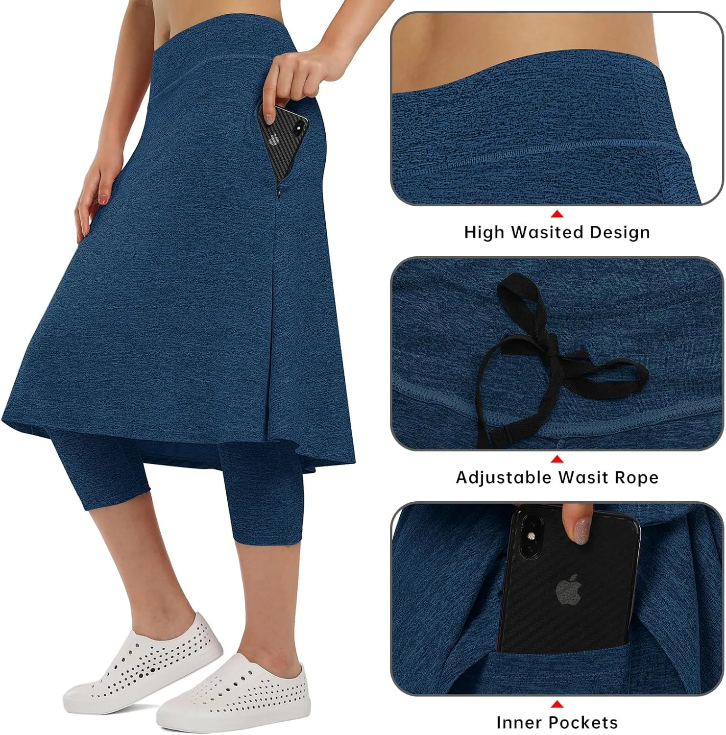 Women Athletic Knee Length Skirts with Leggings,Skorts Leggings&Skirted Capris Skorts for Women Yoga Pockets