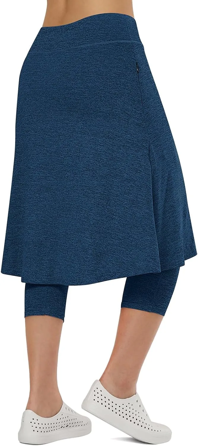 Women Athletic Knee Length Skirts with Leggings,Skorts Leggings&Skirted Capris Skorts for Women Yoga Pockets