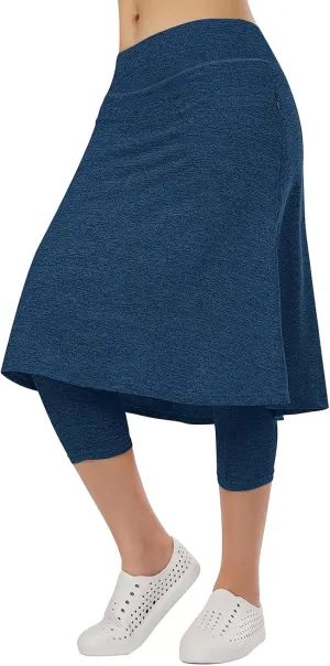 Women Athletic Knee Length Skirts with Leggings,Skorts Leggings&Skirted Capris Skorts for Women Yoga Pockets