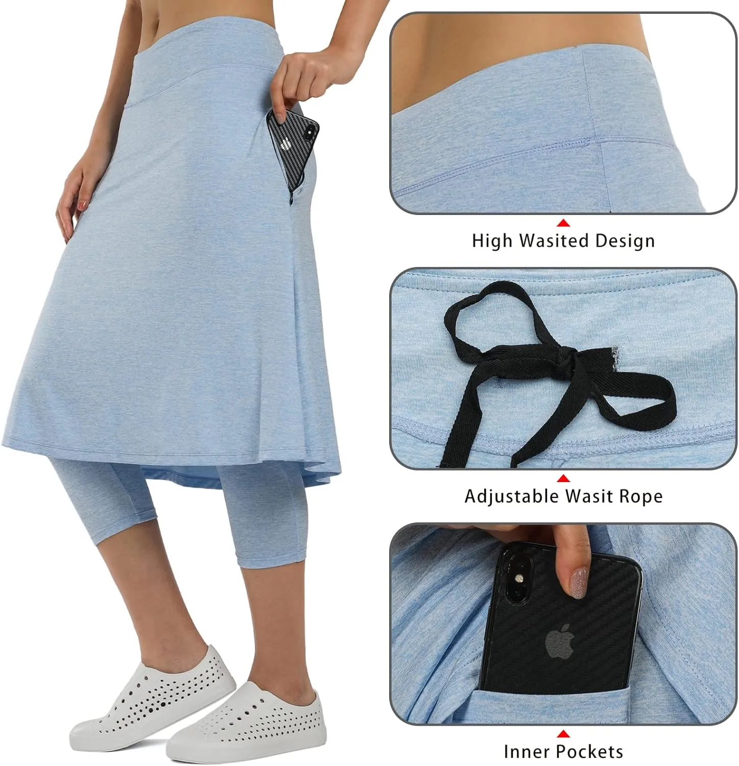 Women Athletic Knee Length Skirts with Leggings,Skorts Leggings&Skirted Capris Skorts for Women Yoga Pockets
