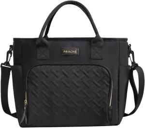 Women Large Lunch Bag Reusable, Lunch Cooler Bag Women Insulated Leak Proof Lunch Box, Lunch Tote with Removable Shoulder Strap and Side Pockets (Black)