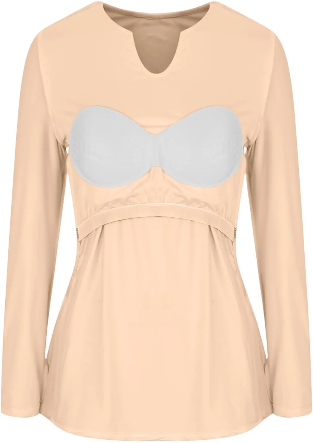 Women's 2025 Spring Long Sleeve T Shirts with Built in Bras Long Sleeve v Neck Tight Tops Casual Basic Tunic Blouse